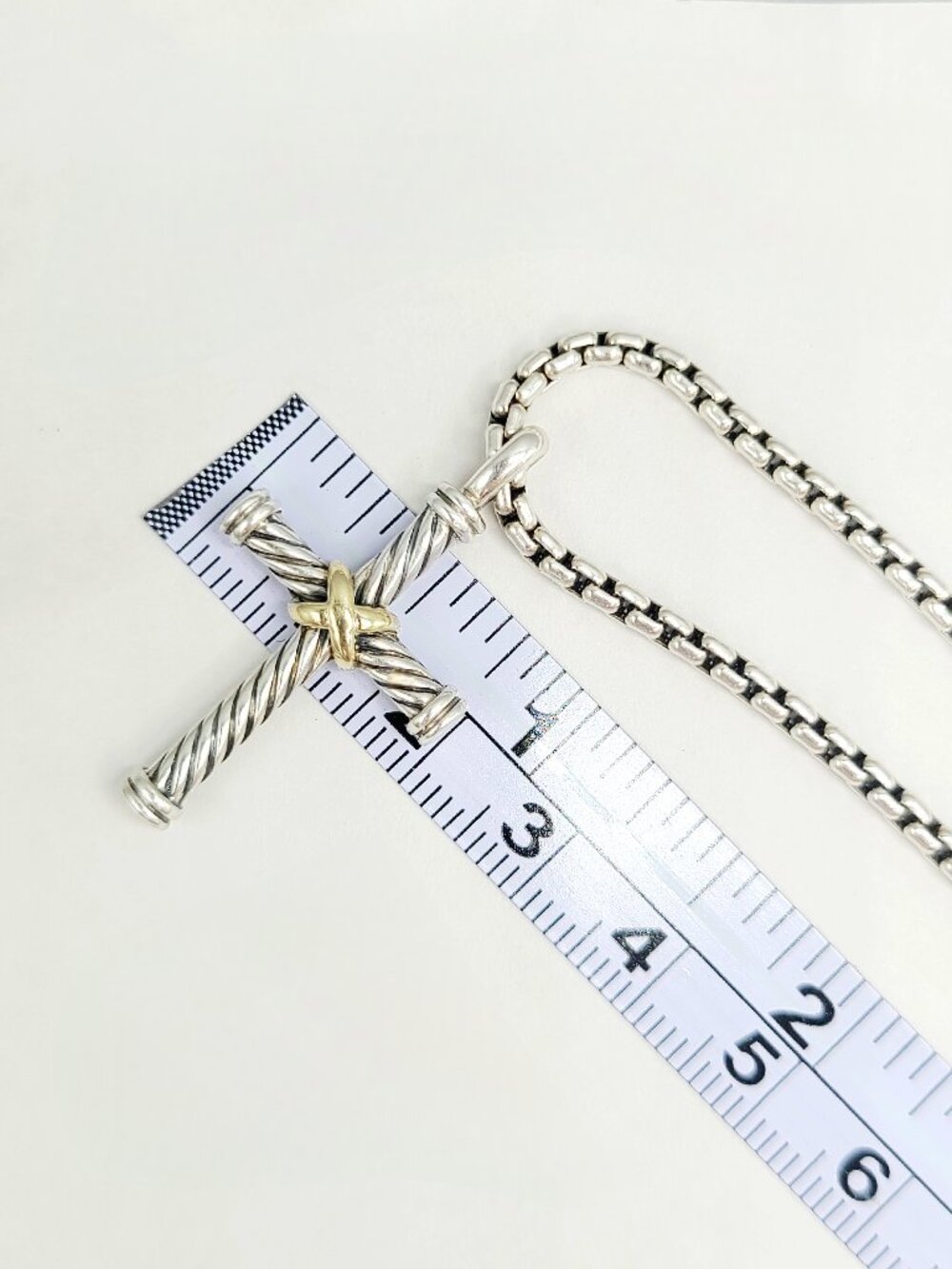 David Yurman Cable Cross Gold X Pendant Necklace w/ 18K Yellow Gold - 20" - RARE - Picture 11 of 12